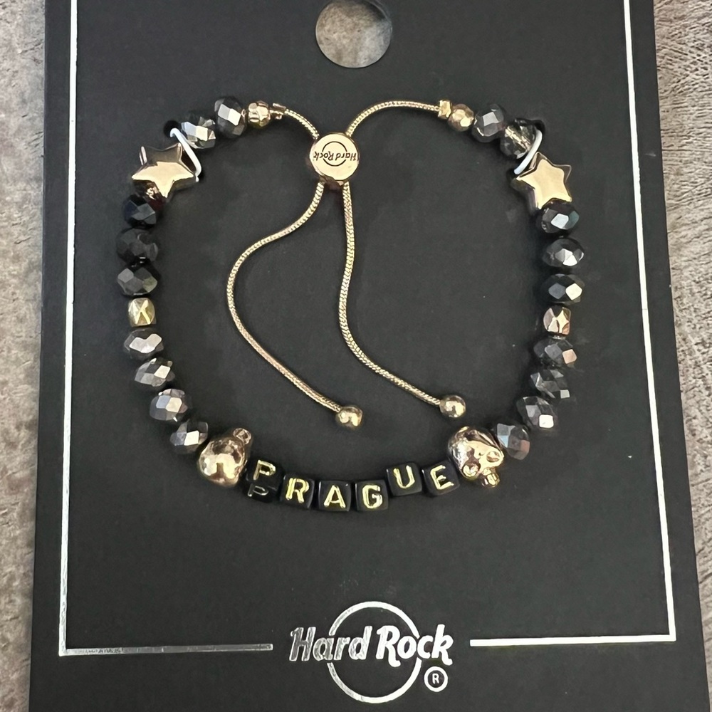 Hard Rock Cafe Prague Bracelet with Black and Gold Accents